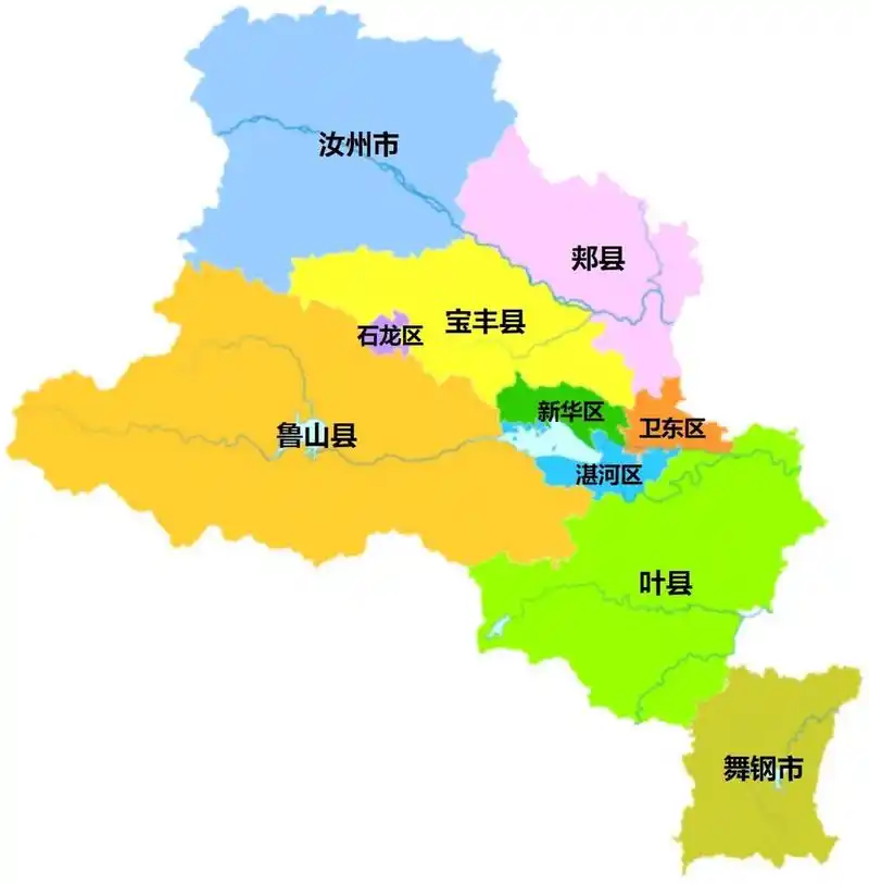 平顶山全市划分为 4个区:新华区,卫东区,湛河区,石龙区; 4个县