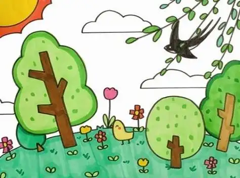 儿童春天简笔画绘画步骤春天简笔画柳树风景怎么画