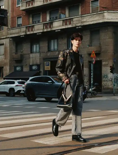 漫步于米兰街头,随性不羁的帅气身影～#任嘉伦米兰时装周