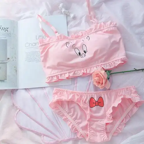 文胸猪猪女孩日系粉红少女可爱甜美软妹内衣文胸套装