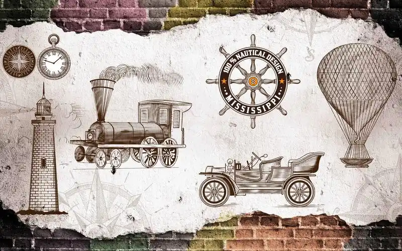 餐厅背景墙壁纸 复古英伦 欧美工业风主题壁画