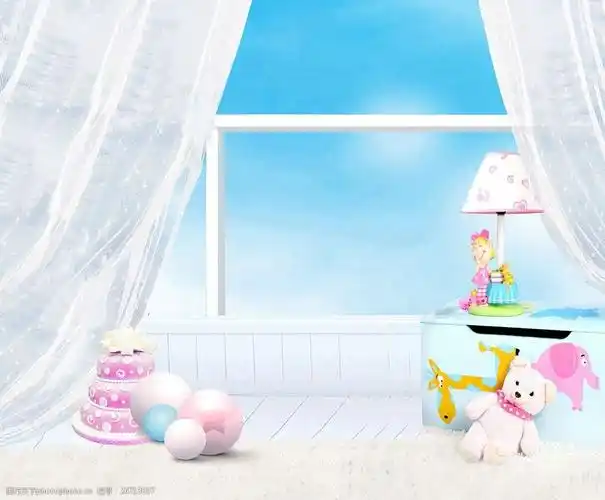 高清素材 背景素材 关键词:窗户前的儿童玩具影楼摄影背景 影楼素材