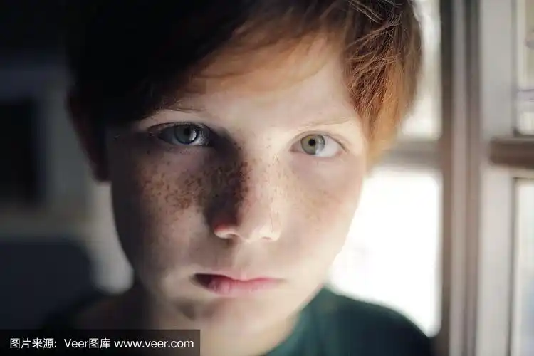 绿色眼睛,红发人,男孩,雀斑,注视镜头