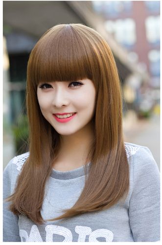 假发新款中长长直发齐刘海女士头套逼真梨花日常整顶假发