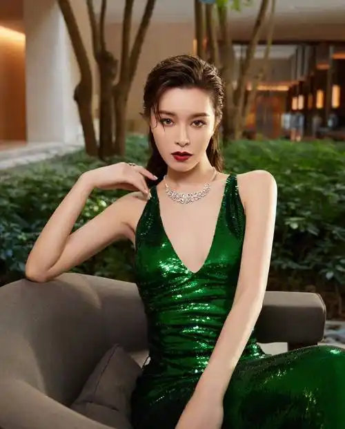 明星写真:文咏珊身穿时尚绿色深v紧身连衣裙,身材性感,背影迷人_着装