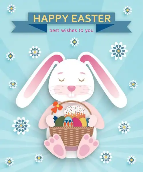 创意矢量卡通兔子元素的复活节卡片设计