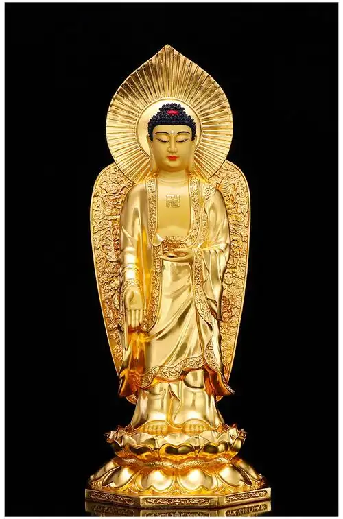 七宝莲佛具纯铜贴金阿弥陀佛西方三圣站像家用观世音菩萨铜佛像大势