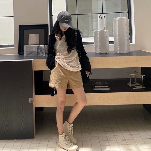 孕妇西装短c裤夏季女外穿薄款卡其色宽松直筒五分阔腿裤子休闲中