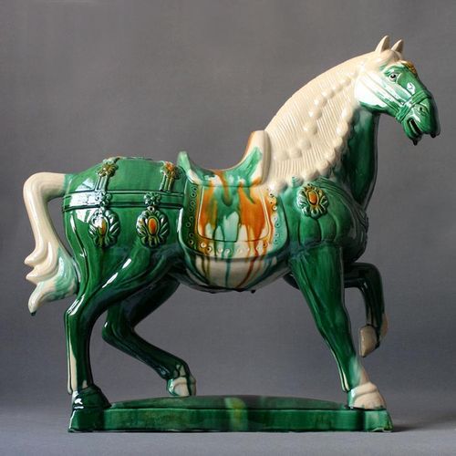 洛阳唐三彩马陶瓷马大号战马瓷器工艺品家居摆件客厅摆设马到成功