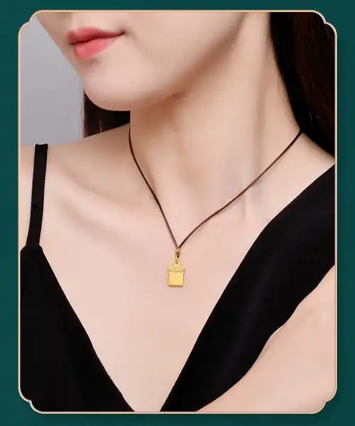 福韵瑞足金999平安无事牌吊坠3d硬金转运珠挂坠黄金编绳项链礼物 无事