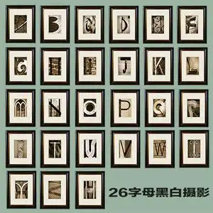 26黑白英文字母欧美原版进口芯现代简约客厅过道装饰画有框照片墙