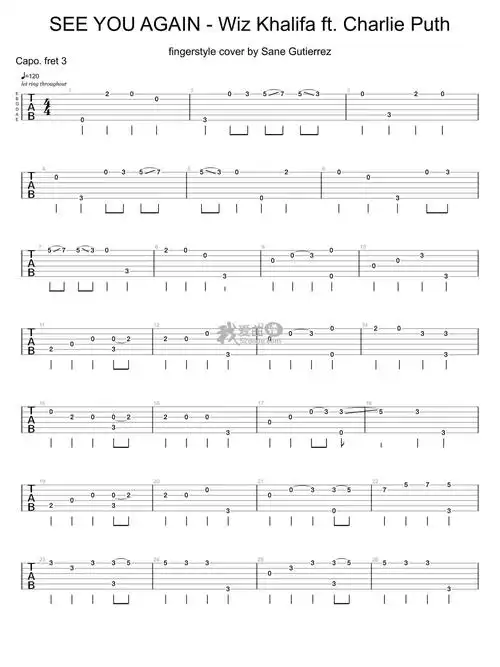 seeyouagain吉他谱版本1
