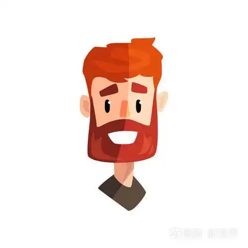 微笑的红胡子男子, 男性情感的脸, 头像与面部表情矢量插图白色背景