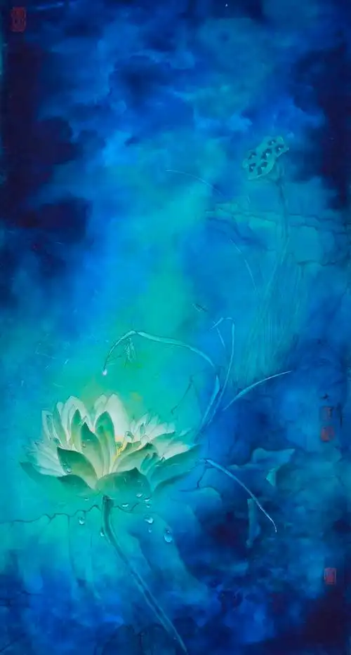 当代工笔画家骆东伟工笔荷花作品 恬静富有质感