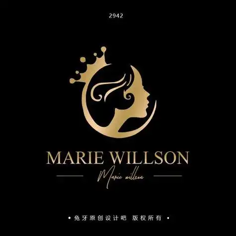 美容院logo设计个性手绘金头像美容美妆logo店头像水印名片设计