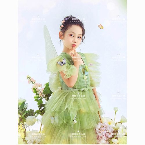 儿童摄影服装仙女裙绿色网纱唯美小精灵公主裙绿野仙踪10岁12岁14