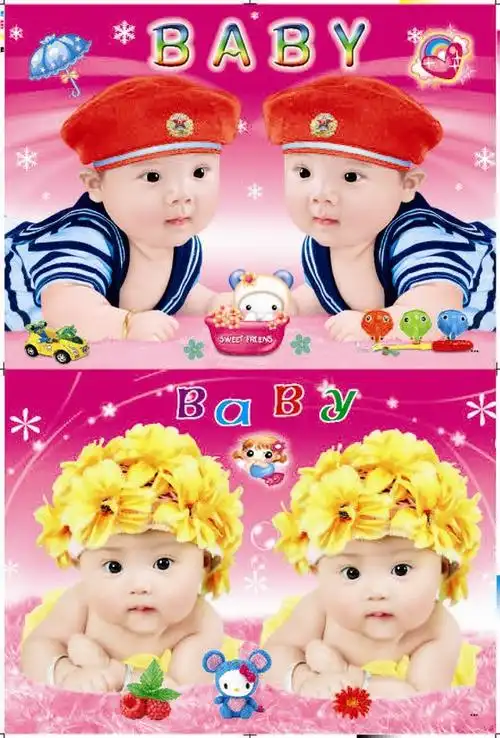 宝宝海报 胎教海报挂图 宝宝画 可爱宝宝图 双胞胎k1848-49图片_4