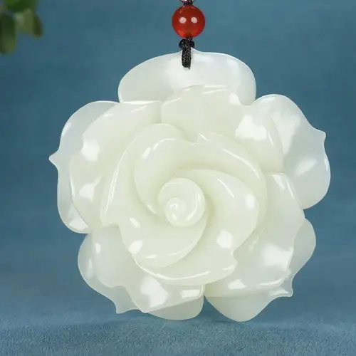 【爱在心中】时晓铎工作室出品和田玉白玉玫瑰花挂件吊坠45.98g