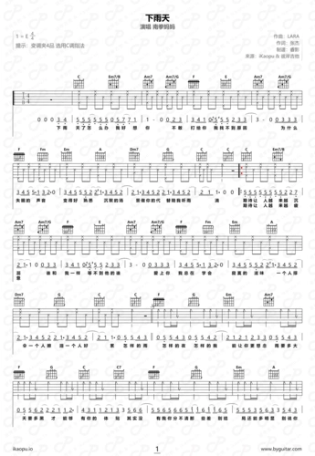 南拳妈妈下雨天吉他谱