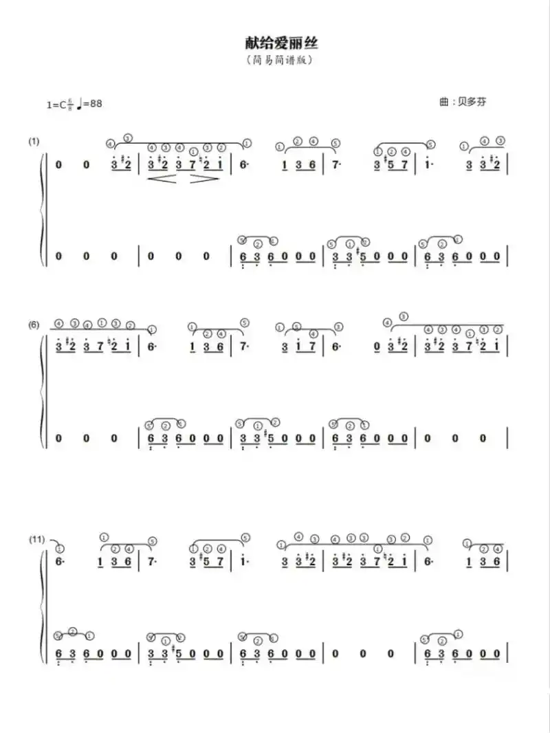 《献给爱丽丝》双手简谱版～超适合零基础的爱好者哦 - 抖音