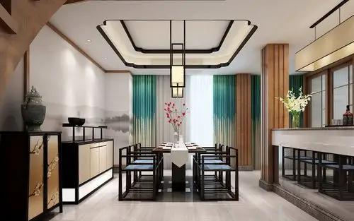 现代中式房屋餐厅布置设计效果图