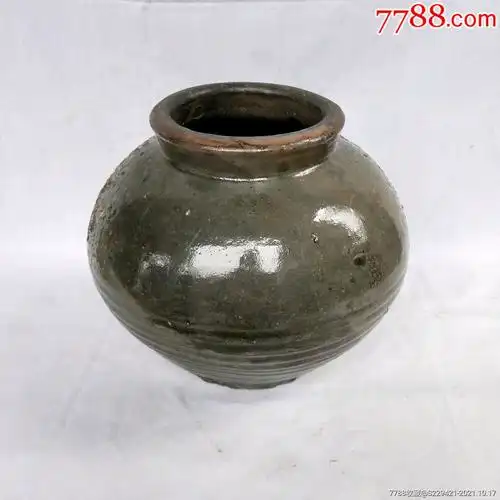 清代陶罐陶壶手工青釉陶坛插花摆件