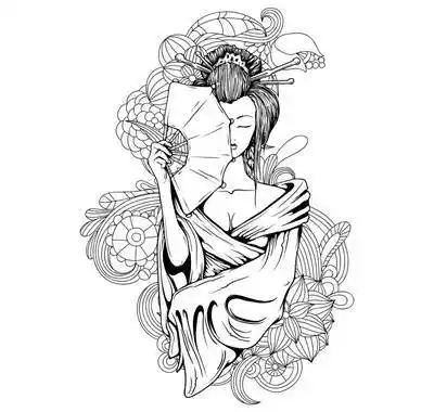 36张艺伎纹身手稿线条图片