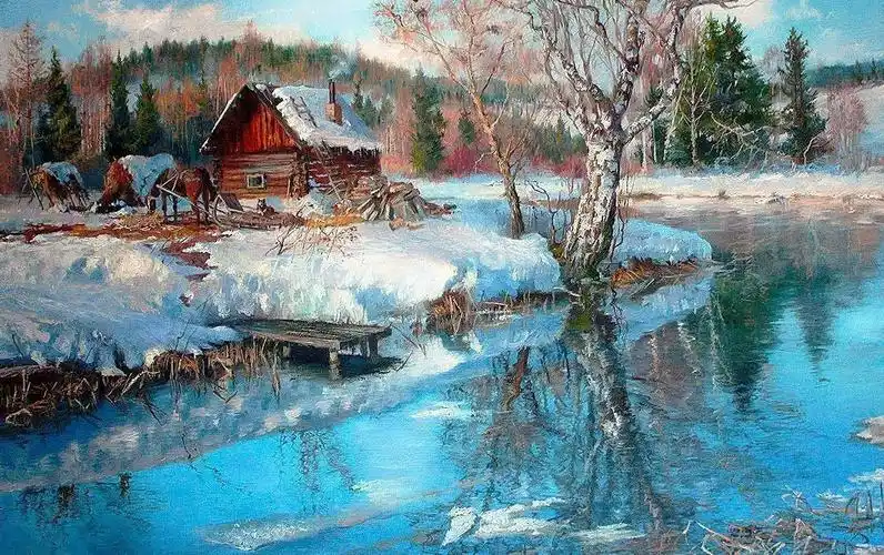 俄罗斯画家笔下的冬日雪景每一笔都是细节寥寥几笔却将风景画的这么