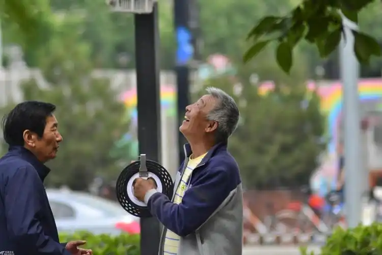 在唐城墙遗址公园里的风筝老人