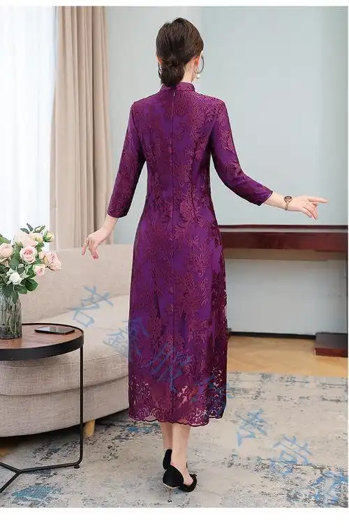 儿子结婚妈妈穿的喜庆衣服装拜年中国风改良旗袍红色蕾丝连衣裙子秋冬