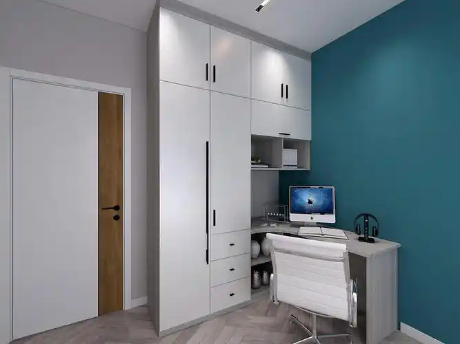 现代衣柜书桌结合多功能衣柜