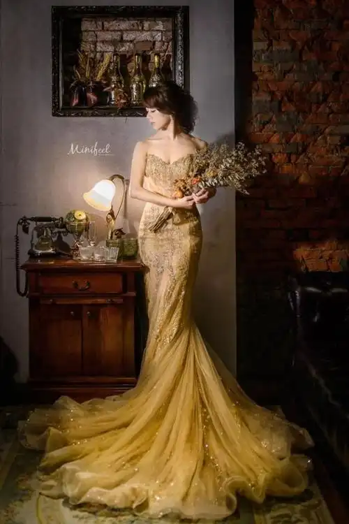 9婚纱摄影-st.pauls金色鱼尾手工礼服