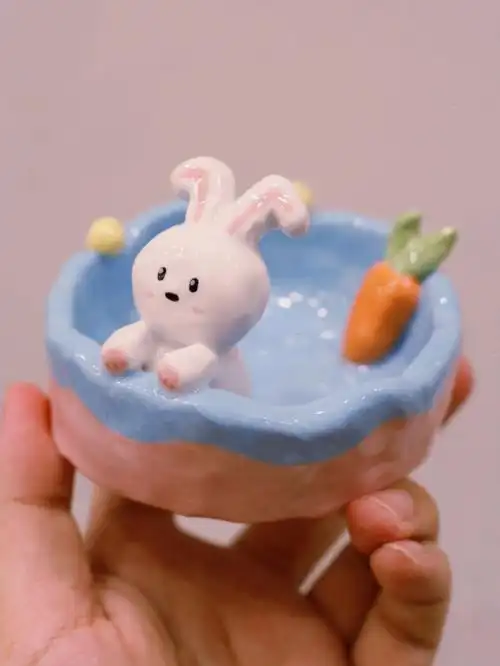 陶艺手作|兔子手捏小碗