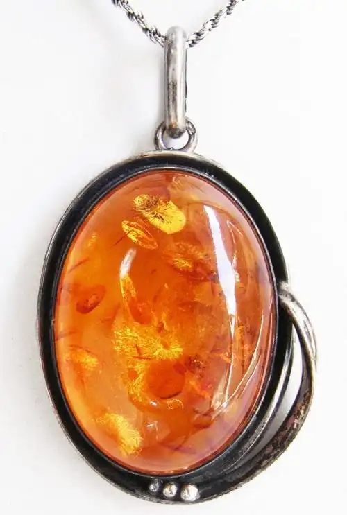 超大粒琥珀(アンバー)ペンダントトップ★925シルバー★レトロ