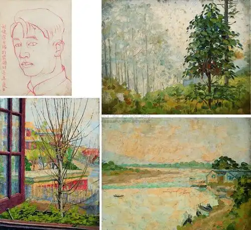 0027风景自画像共四幅油画素描