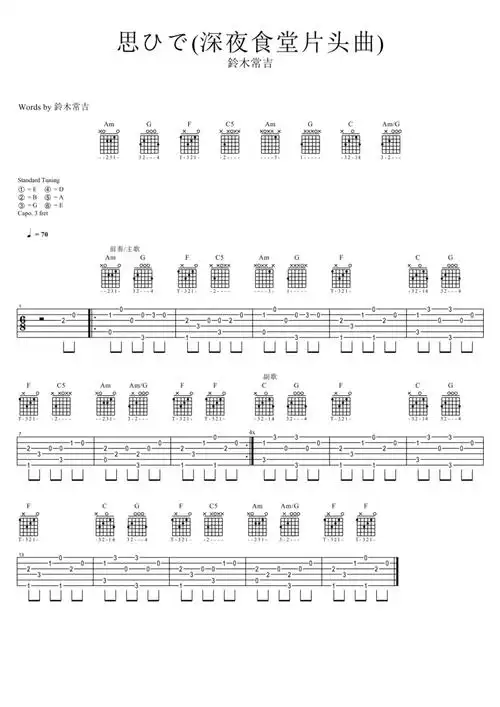 铃木常吉《深夜食堂》吉他谱_吉他独奏谱第1张