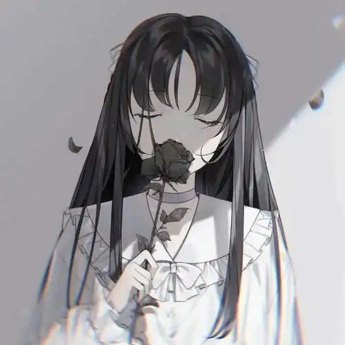 黑白伤感闻花动漫女生头像图片