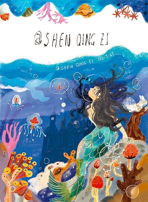 《安徒生童话》·海的女儿和《小鹿斑比》封面|插画|儿童插画|申青子