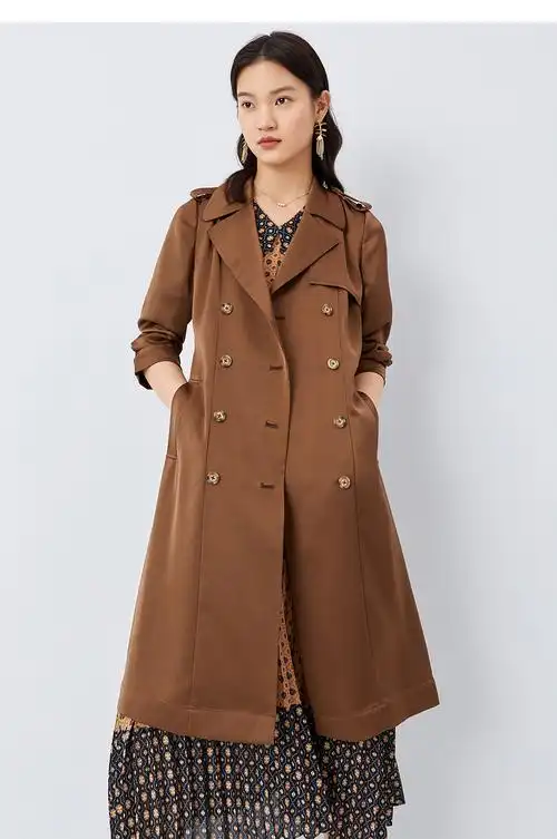 音儿美地女装2021秋季新款气质中长款宽松风衣外套浅咖36