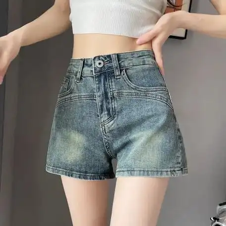 实拍 夏季新款设计感高腰牛仔短裤女百搭弹力显瘦包臀超短热裤… - 17