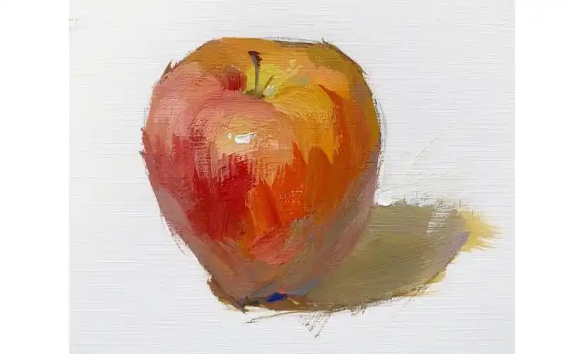 水粉色彩画一个单个红苹果