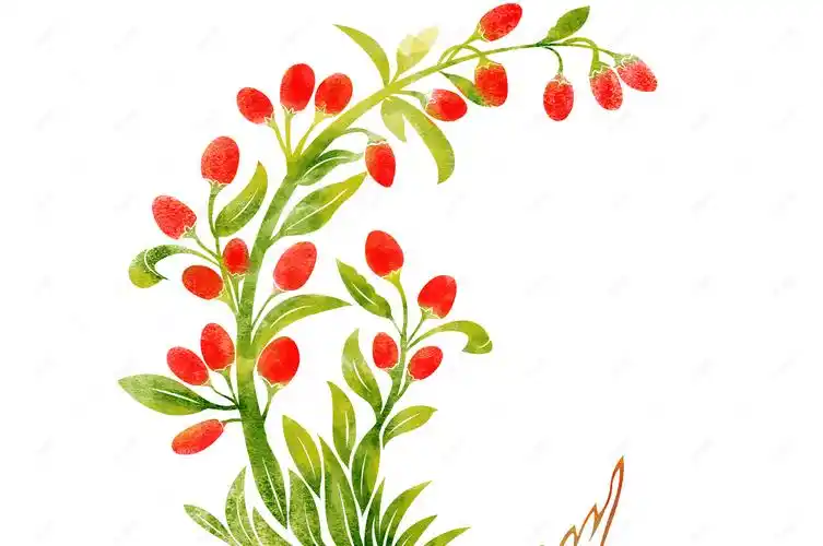 枸杞凤凰鸟手绘水彩风中国传统图案