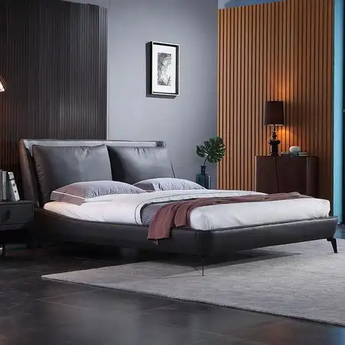 2米2.2米大床意式极简真皮现代简约双人大气软包皮艺床