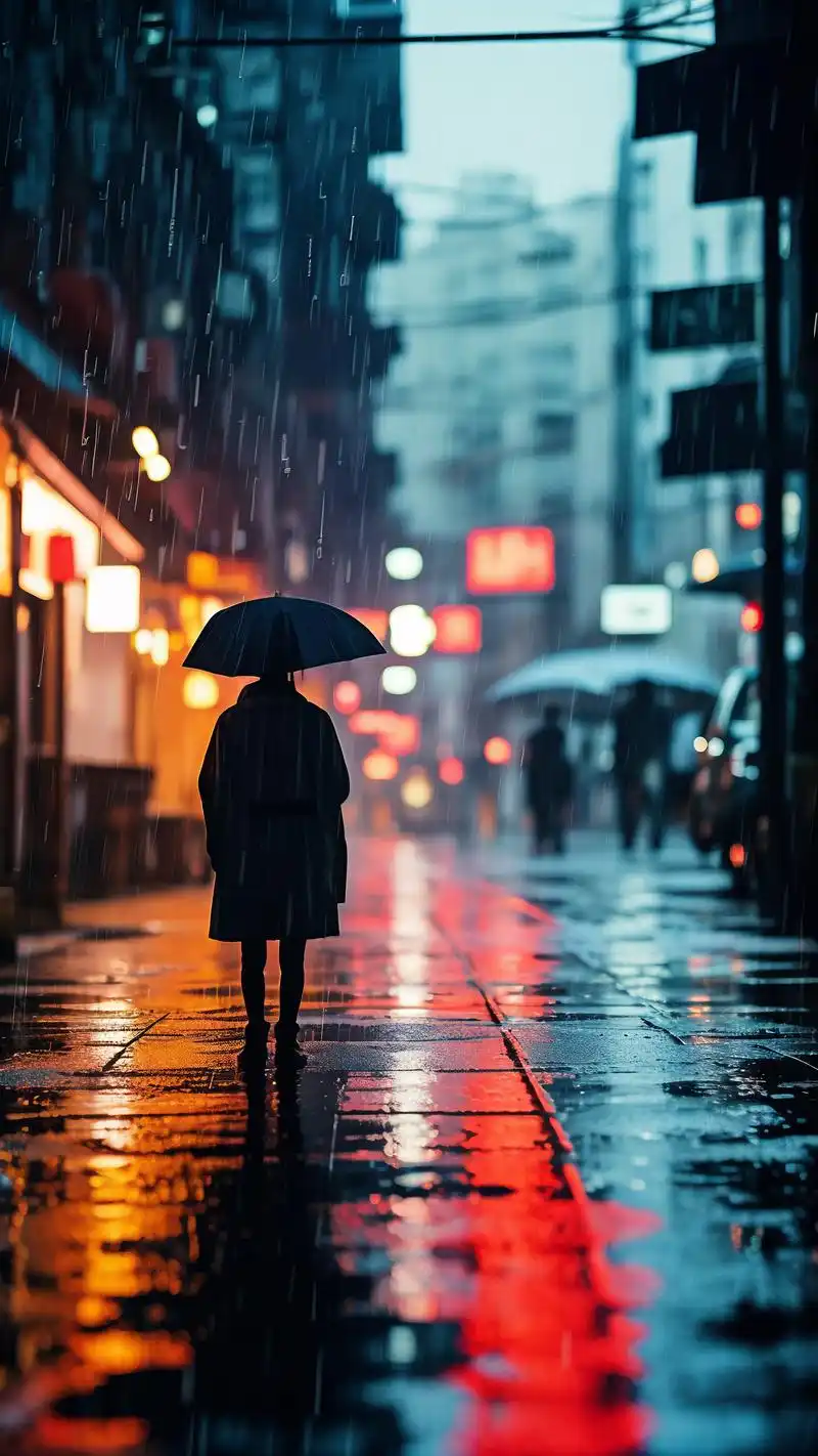 95街道上的灯光在雨中显得格外朦胧,让人不禁陷入深深的思绪.