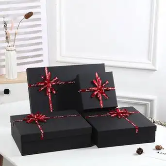 现货黑色礼品盒蝴蝶结礼物盒伴手礼盒创意长方形衬衫包装盒空盒子