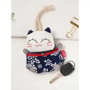 布艺钥匙包女抽拉式抽绳图片