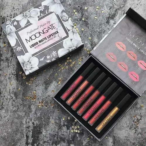 欧美雾面哑光唇釉套装南瓜色砖红人鱼姬鎏金丝绒唇彩液体口红7支_不