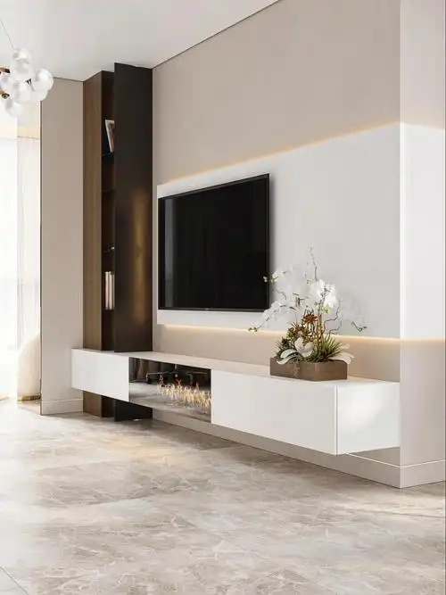 小户型奶油风00极简电视墙美到原地出圈