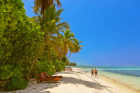 在马尔代夫海滩日光浴浴床照片